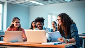 Students studying for the Digital Marketing Diploma Κύπρος in a modern classroom setting.