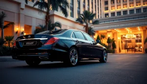 Experience a professional chauffeur service Bangkok in a luxurious sedan at a premier hotel.