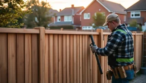 Fencing companies Manchester demonstrating quality wooden fence installation in a suburban setting.