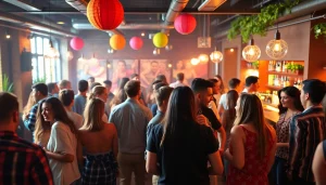 Celebrate a Unique Event with diverse groups enjoying a vibrant after-work party atmosphere.