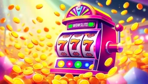 Experience thrilling wins with free spins from a colorful casino slot machine overflowing with coins.