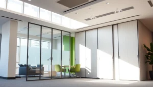 Showcase a Folding Partition Wall that efficiently divides office spaces while enhancing modern aesthetics.