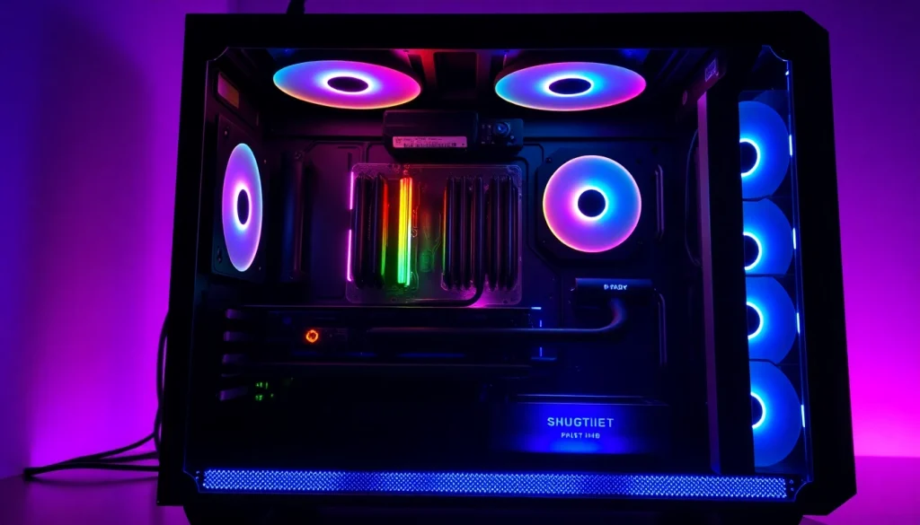 PC CASE Manufacturer showcasing a modern PC case with RGB lighting in a gaming environment.