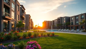 Catch a glimpse of stunning glendale az apartments, highlighting modern architecture amidst lush landscaping.