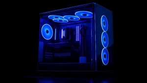 Custom-designed PC CASE Manufacturer showcasing a sleek modern design with RGB lighting and tempered glass.