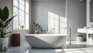 Explore stunning bathroom remodels ideas featuring a freestanding bathtub and stylish decor.