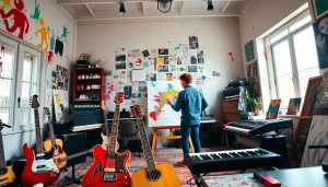 Independent artist immersed in creativity, showcasing vibrant studio life and artistic passion.