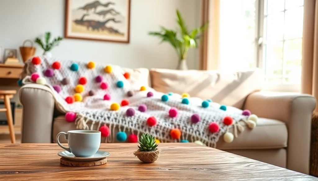 Enhance your space with Moroccan Cotton Pompom Blankets, featuring vibrant colors and playful pompom details.