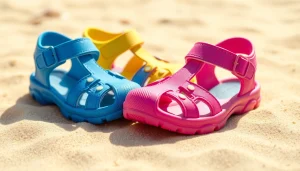 Entdecken Sie die bunten Kindersandalen in perfekter Kombination mit sommerlichem Strand.