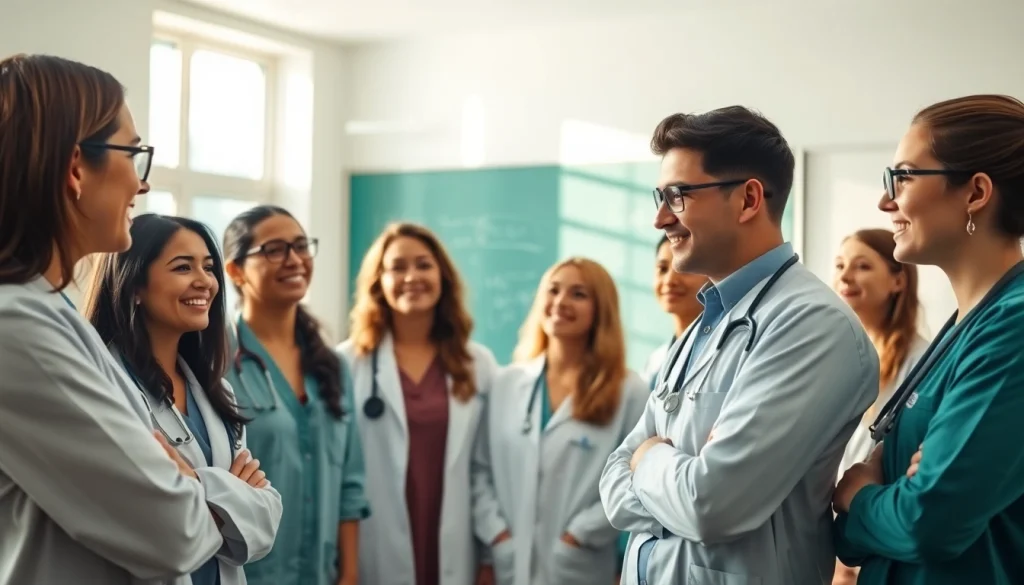 Medizinstudium ohne Test: Interaktive Diskussion unter Medizinstudenten in einem hellen Klassenzimmer.