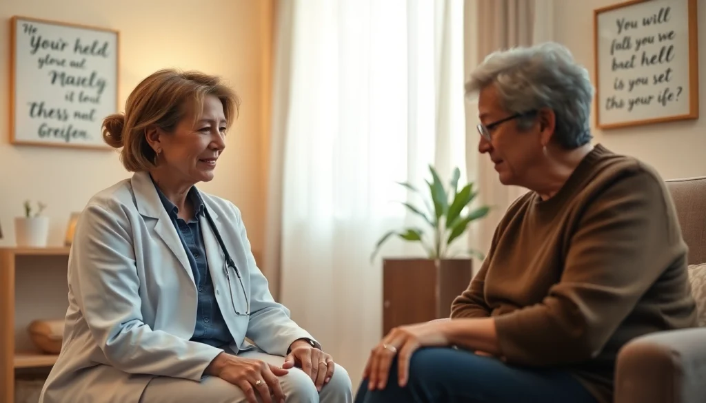 Therapist supporting a client in dealing with grief during a compassionate counseling session.