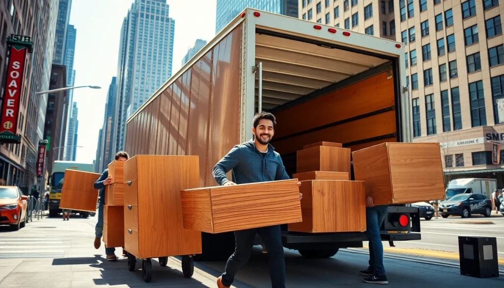 Best movers nyc expertly handling a move in a bustling New York City backdrop.
