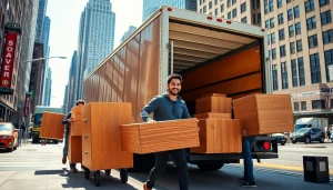 Best movers nyc expertly handling a move in a bustling New York City backdrop.