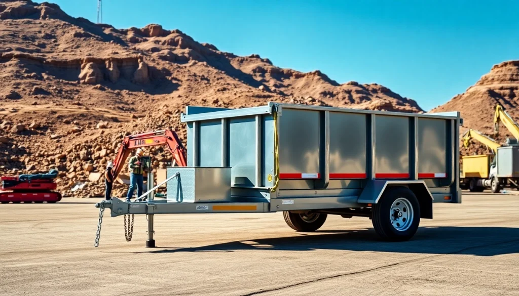 Showcase dumpster trailers for sale, highlighting durability and versatility in a work site environment.