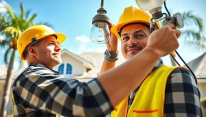 Skilled Electrical Contractor Clearwater installing a light fixture in a residential setting.