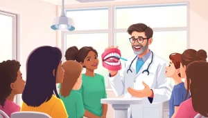 Enhancing hygiene understanding in a dental setting with a caring dentist and patients.