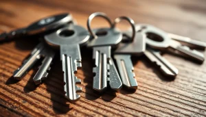 Hold a set of Truck Keys highlighting unique designs against a rustic background.