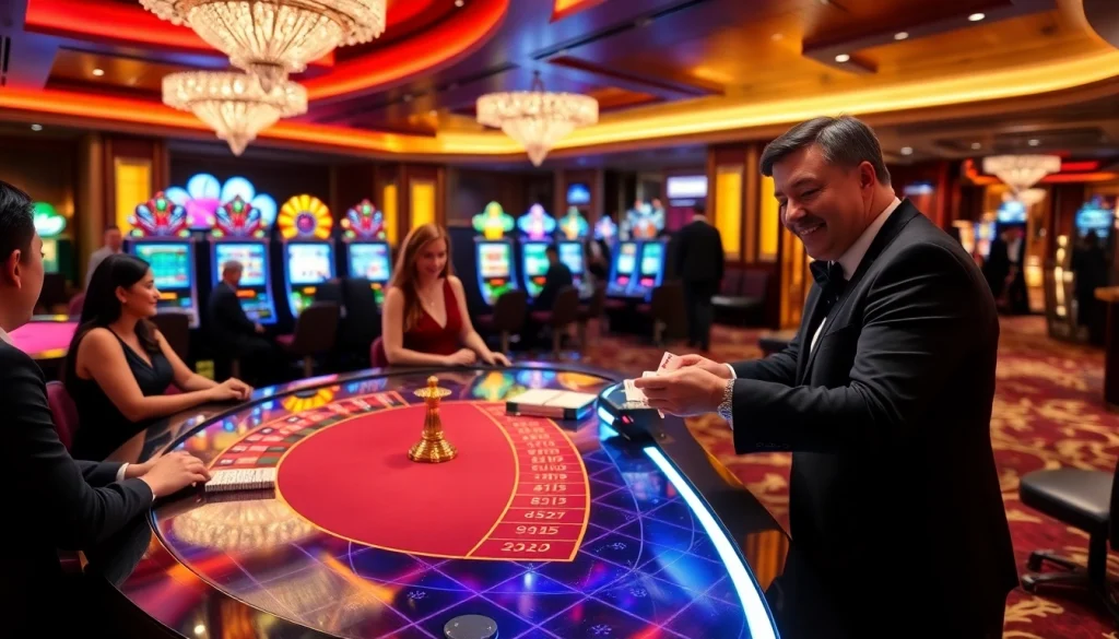 Experience thrilling gaming action at TPower casino with vibrant tables and a lively atmosphere.