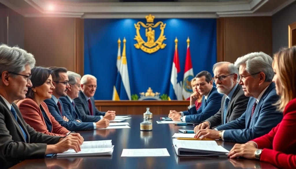 Government officials actively discussing policies during a city council meeting.