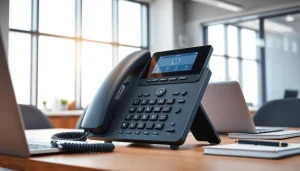 Interact with an advanced IP Phone showcasing modern design in a professional office.