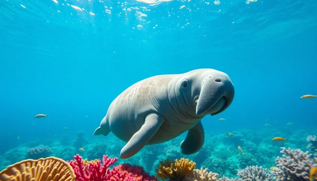 Observe manatees puerto rico swimming gracefully in clear blue waters surrounded by vibrant corals.