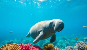 Observe manatees puerto rico swimming gracefully in clear blue waters surrounded by vibrant corals.