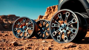 Showcasing XD wheels against a rugged terrain, highlights unique design and shine.
