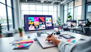 Showcasing professional website design tools in a modern workspace setup.