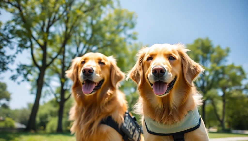 Buy a service dog for companionship and support in a sunny park setting.