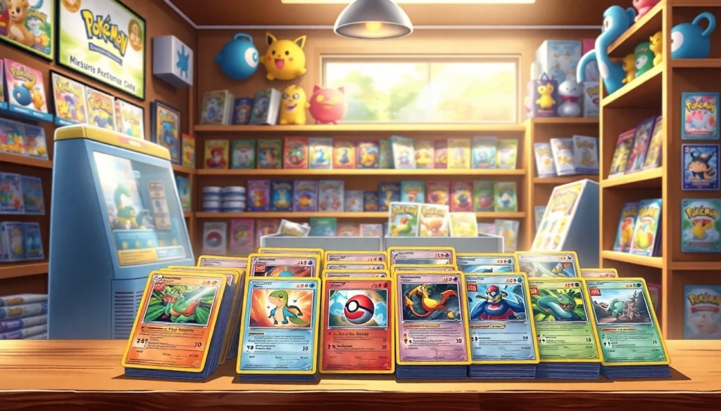 Showcase of Pokemon cards india in a vibrant collectible shop setting, inviting collectors to explore.
