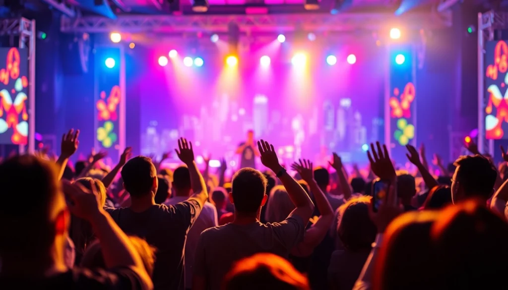 Promoting music through vibrant concert scenes, showcasing effective music promotion services.