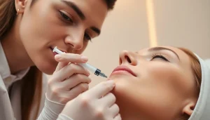 Applying chin fillers for facial enhancement in a modern clinic.