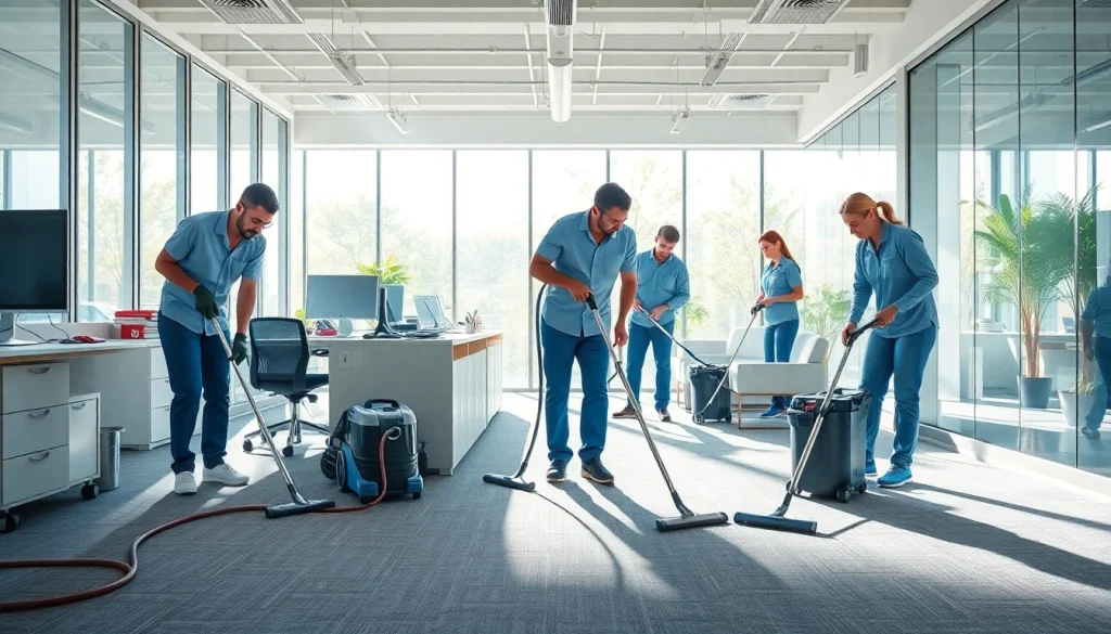 Team delivering commercial cleaning services Melbourne in a bright, modern office environment showcasing professionalism.