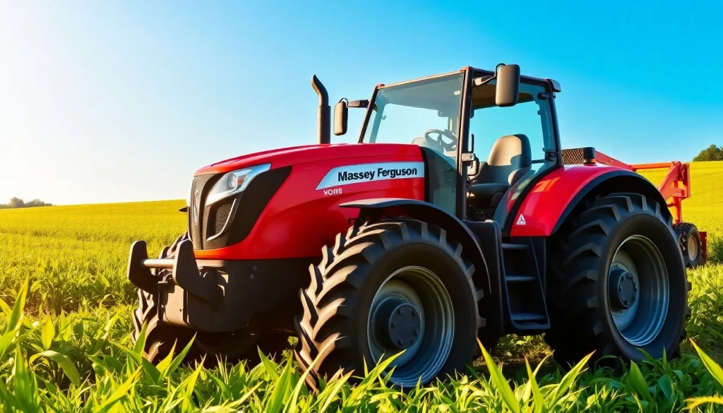Massey Ferguson Traktor in voller Aktion auf einem üppigen Bauernhof.