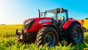 Massey Ferguson Traktor in voller Aktion auf einem üppigen Bauernhof.