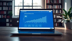 Analyze AI detection results on a professional laptop screen in an office environment.