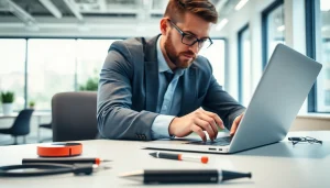 Find computer help near me with a technician repairing a laptop in a professional setting.