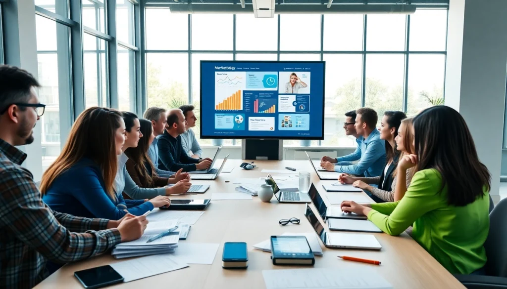 Explore Russell Brunson funnel secrets with entrepreneurs collaborating in a bright office.