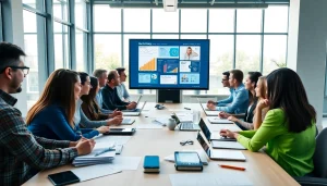 Explore Russell Brunson funnel secrets with entrepreneurs collaborating in a bright office.