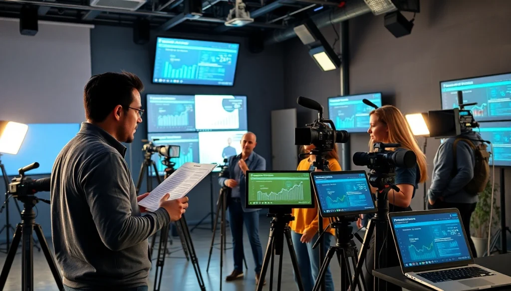 Engaging financial services video production team creating dynamic financial content.