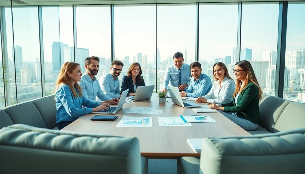 Collaborative professionals working at a link building agency, showcasing strategic planning.