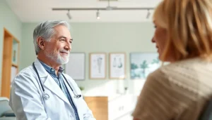 Boutique doctor engaging personally with a patient in a welcoming clinic setting.