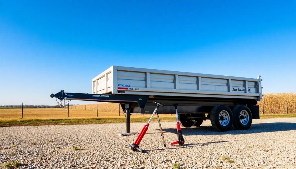 Find a used dump trailer for sale near me showcasing its structural features and surroundings.