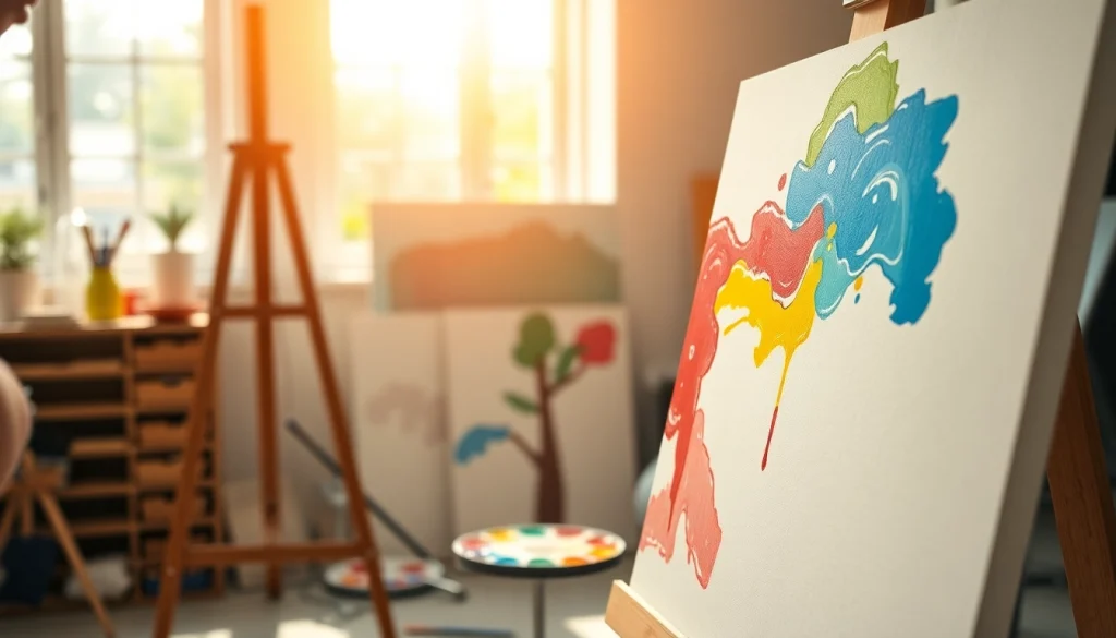 Engage in creative art lessons with vibrant colors and tools in a cozy studio.