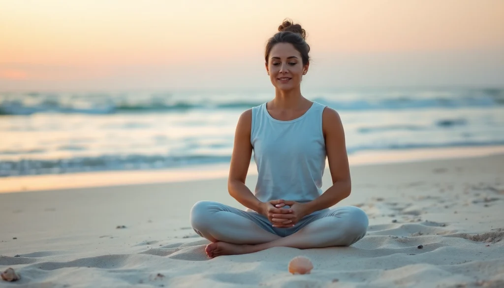 Individual meditating on a beach, representing dealing with anxiety and relaxation techniques.
