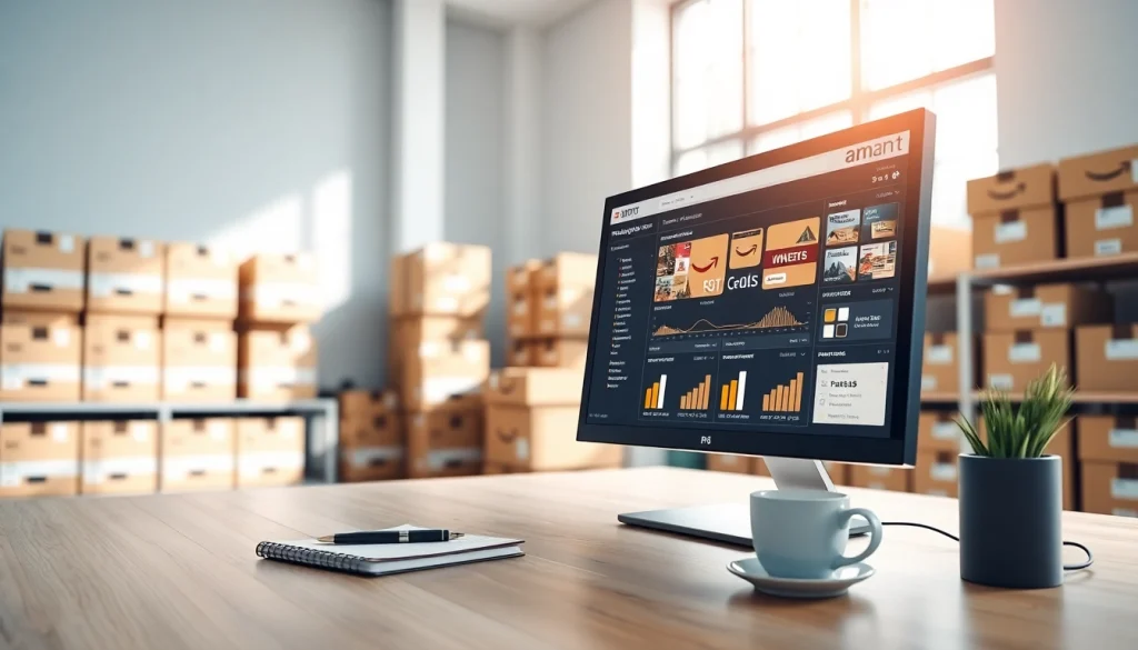 Showcasing an Amazon FBA wholesale workspace with organized products and inventory management.