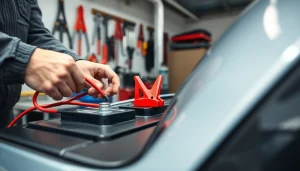 Uruchamianie akumulatora Tychy przez profesjonalnego technika motoryzacyjnego w warsztacie.