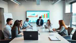 Sales team leveraging competitive intelligence for sales insights in a modern office setting.